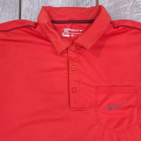 Nike Mens Golf Polo Shirt Size Medium Red Sport Performance Pocket Short Sleeve - Picture 4 of 6